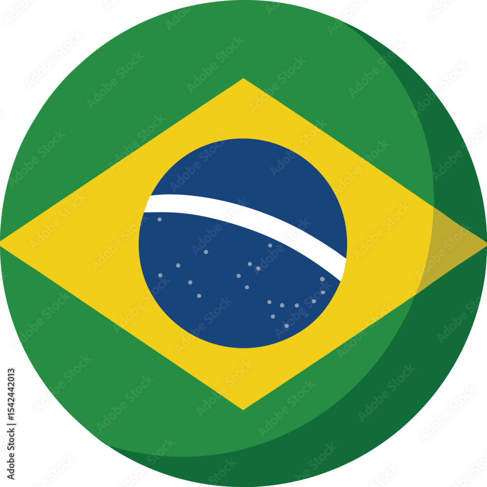Obraz premium brazil flag in a circle, round icon with green yellow blue vector illustration