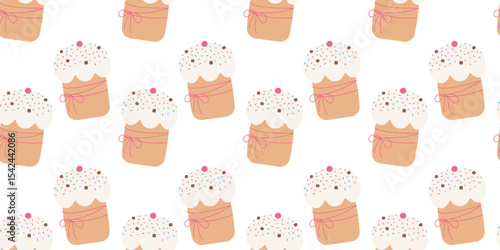 Colorful Hand drawn Easter cake with Sprinkles decorations Seamless Pattern Easter Festive Backdrop