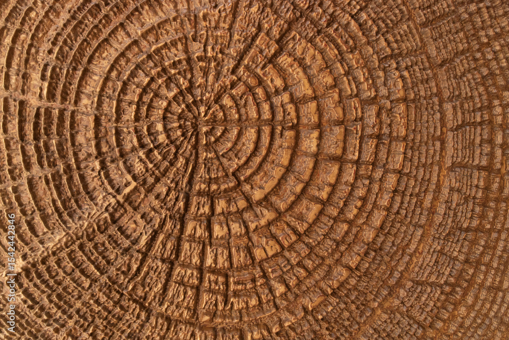 Naklejka premium Relief of an old wooden rings oak surface close up