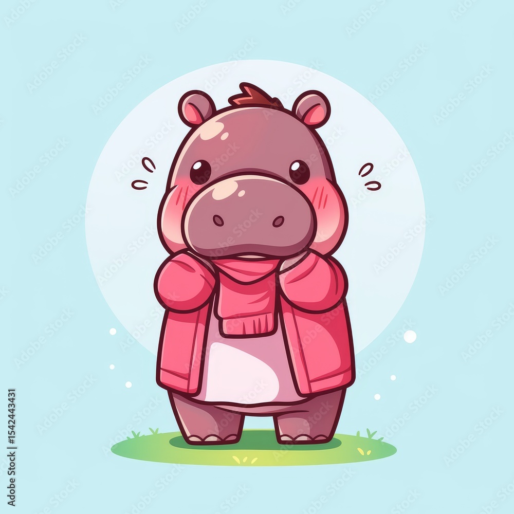 Fototapeta premium Cute Hippo in Winter Outfit