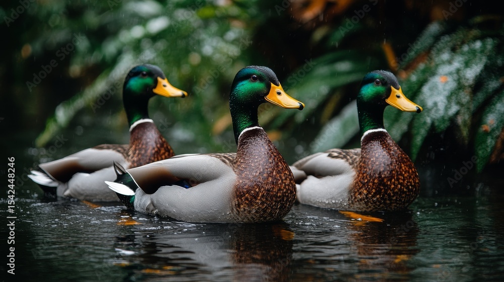 Fototapeta premium Ducks in a Wet Park Pond