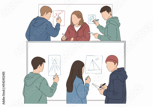 Modern Flat Design People Collaboration Brainstorming on Whiteboard Illustration