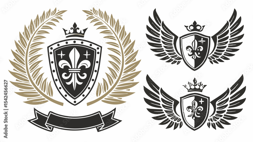Obraz premium Elegant Heraldic Crest Designs Generated AI Vector Graphics