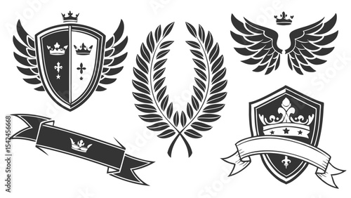 Majestic Heraldic Crest Design Elements Generated AI Vector Graphics