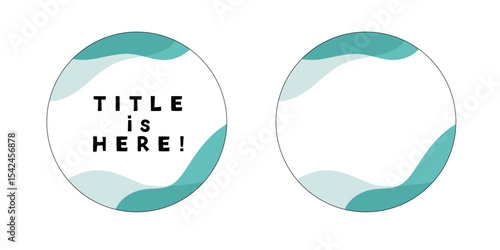 波、ウェーブの爽やかなターコイズ、青の丸、円形のあしらい、見出し、フレーム、バッジ