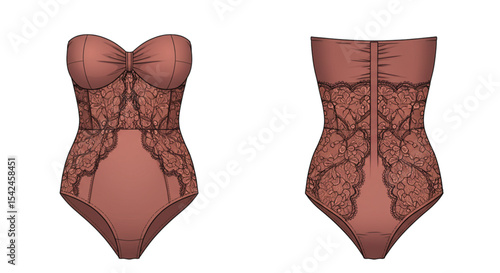Romantic Coral Bodysuit: Strapless design with intricate lace
