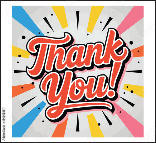 Thank You - Bold Script Typography with Vibrant Colorful Sunburst Rays Background
