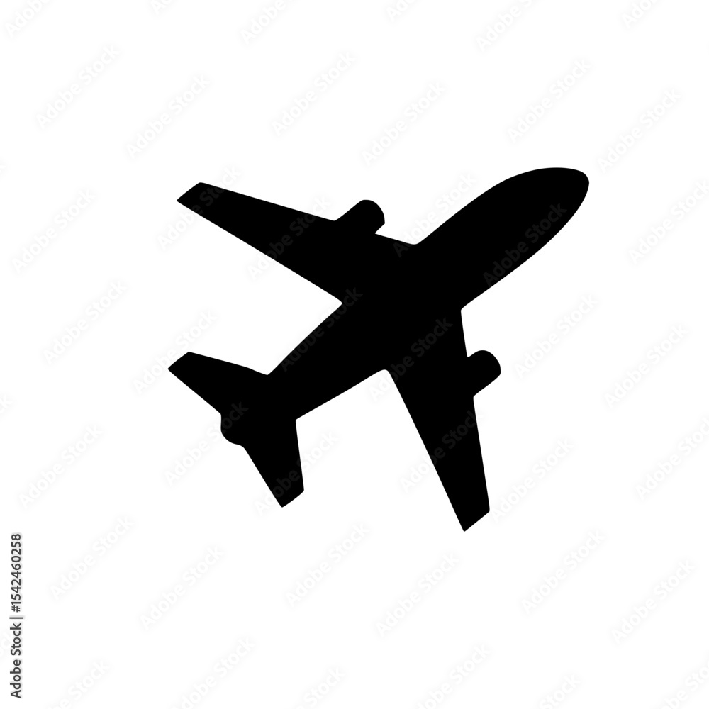 Obraz premium Minimalist Airplane Flying Silhouette – Black SVG Clipart Icon
