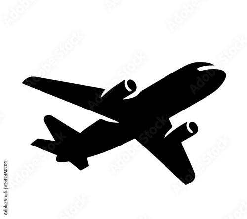 Minimalist Airplane Flying Silhouette – Black SVG Clipart Icon