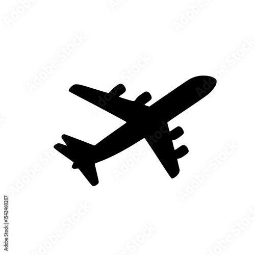 Minimalist Airplane Flying Silhouette – Black SVG Clipart Icon