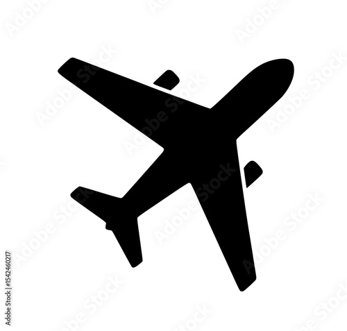 Minimalist Airplane Flying Silhouette – Black SVG Clipart Icon