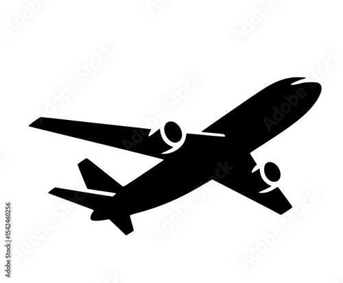 Minimalist Airplane Flying Silhouette – Black SVG Clipart Icon