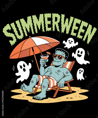 Summerween Halloween Hello Summer Frankenstein Boo Ghost