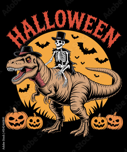 Skeleton Riding Mummy Dinosaur T rex Halloween Funny Pumpkin