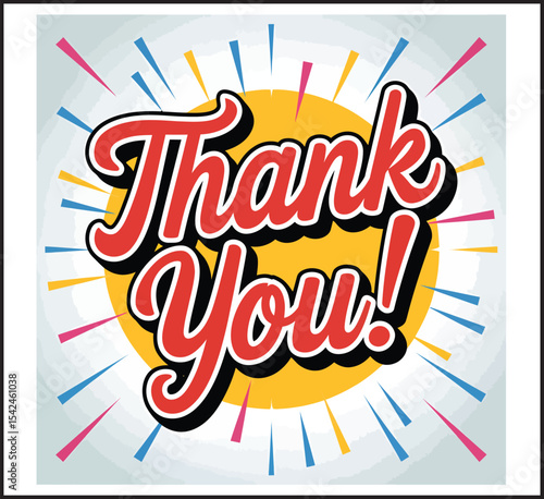Thank You - Bold Script Typography with Vibrant Colorful Sunburst Rays Background