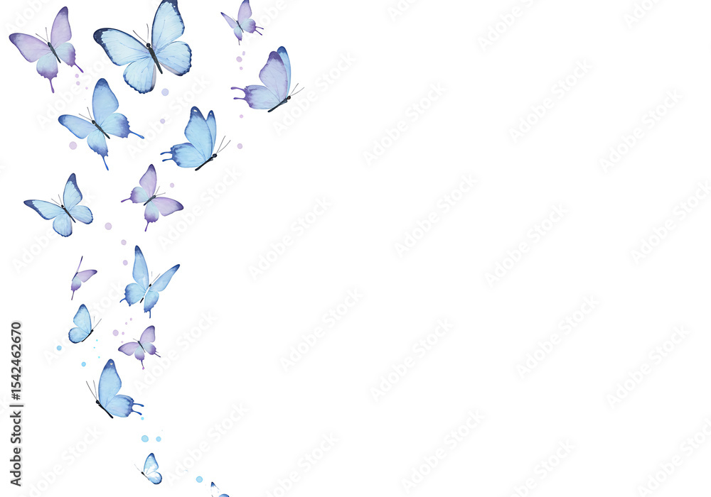 Colorful butterflies flying in light blue shades on white background Colorful butterflies flying in light blue shades on white background