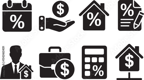 Real Estate Investment Icons Finance, Mortgage, and Homeownership Symbols