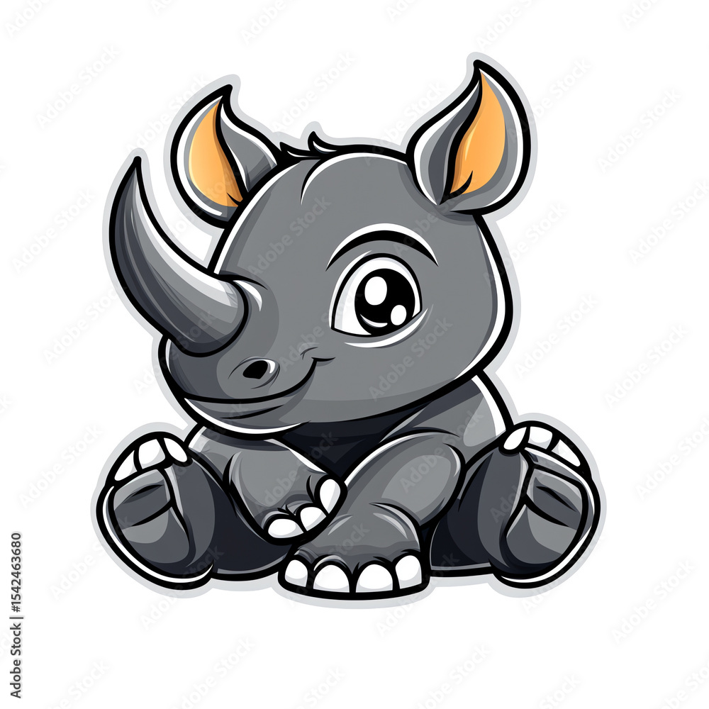 Fototapeta premium Adorable Baby Rhino Cartoon Illustration: Perfect for Children's Books, Prints, and Apparel Designs