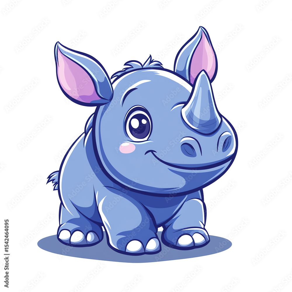 Fototapeta premium Adorable Baby Rhino Cartoon Illustration: Perfect for Kids' Products, Children's Books, and Cute Animal Designs.
