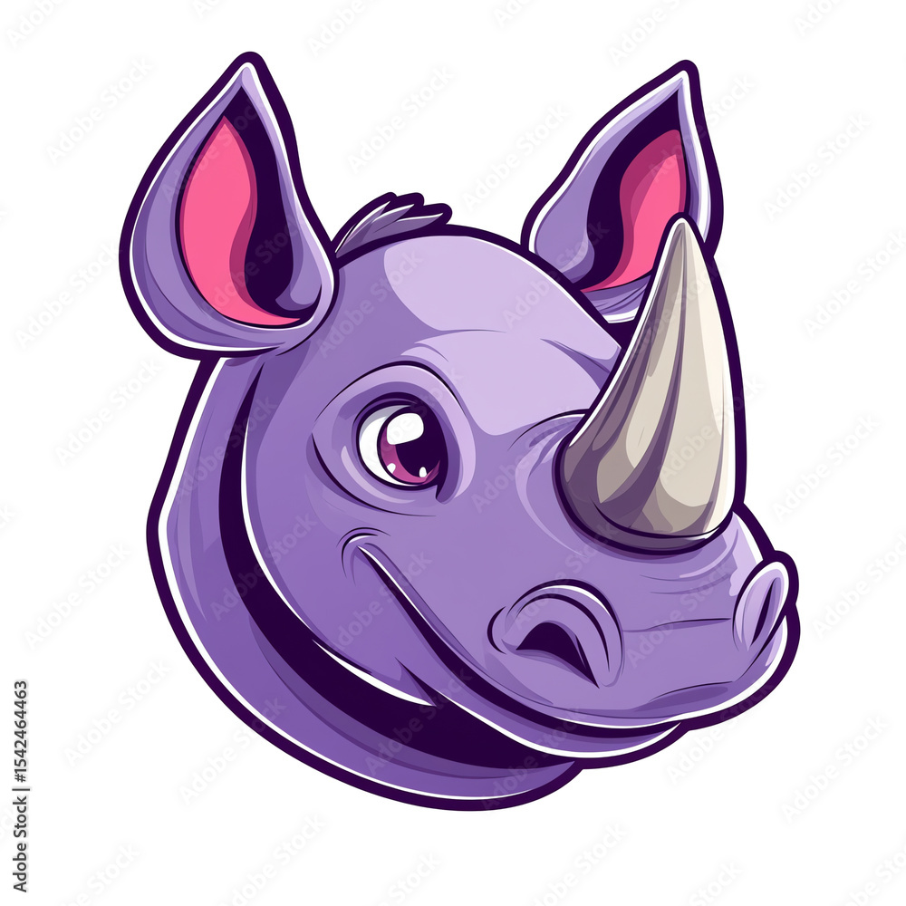 Obraz premium Adorable Purple Cartoon Rhino Head Illustration: Perfect for Kids' Products, Branding, and More!