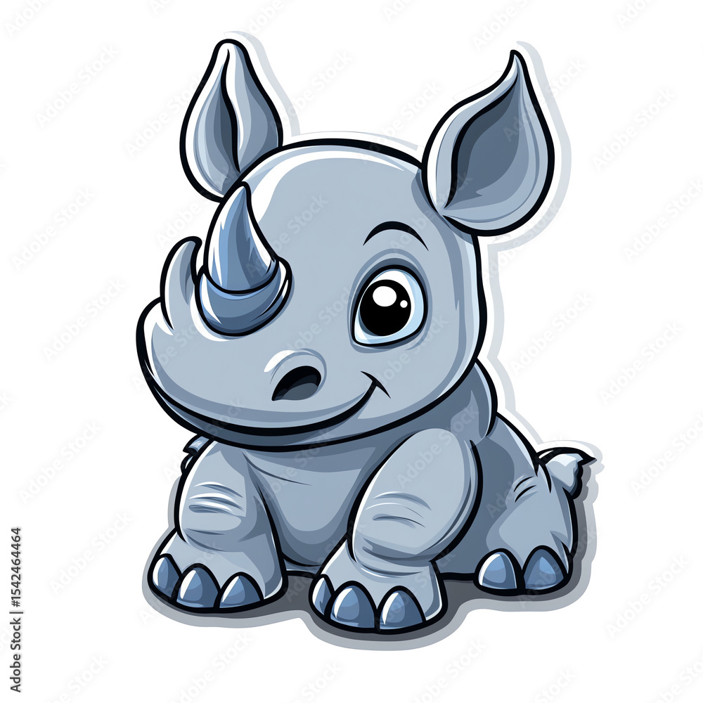 Fototapeta premium Adorable Baby Rhino Cartoon Illustration: Perfect for Children's Books, Clothing, and More!