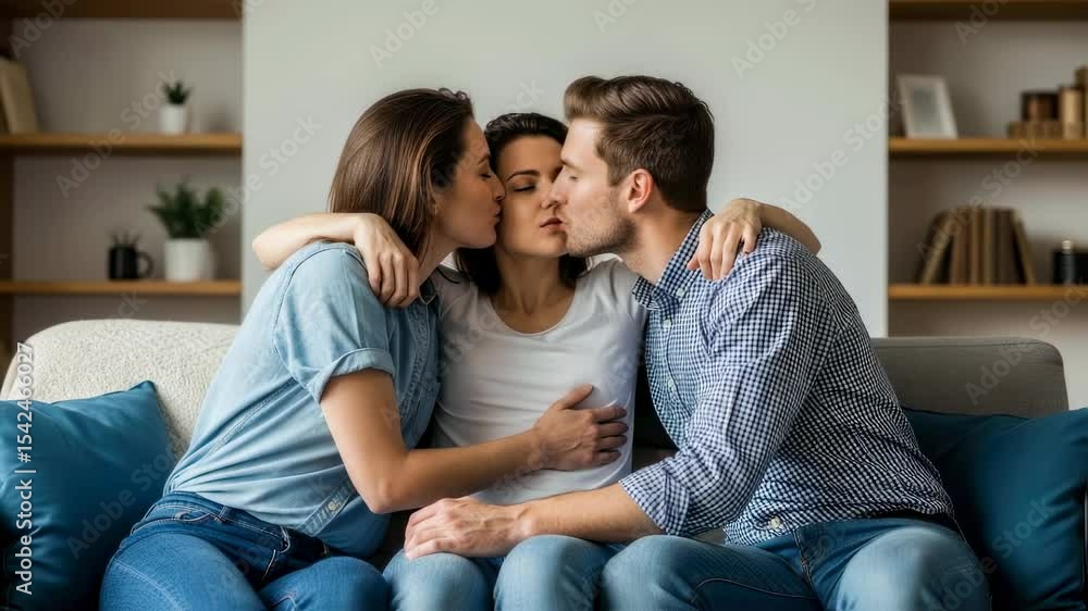 Loving couple sharing tender moment on cozy sofa in modern living room Loving couple sharing tender moment on cozy sofa in modern living room