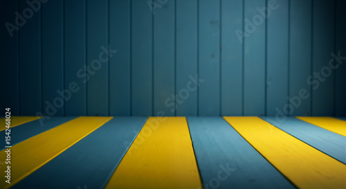 Fototapeta Naklejka Na Ścianę i Meble -  Yellow and blue wooden planks. Swedish flag colors on wooden background. Blue and yellow painted wood backdrop for Sweden National Day banner with copy space for text.