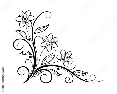 Elegant Black and White Floral Corner Design Element
