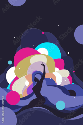 Yoga, meditation, girl, woman, mother, flowers, leaves, wood, mental health, grain, internal child, love, hug, freedom, thoughts, world, life, vector, artwork