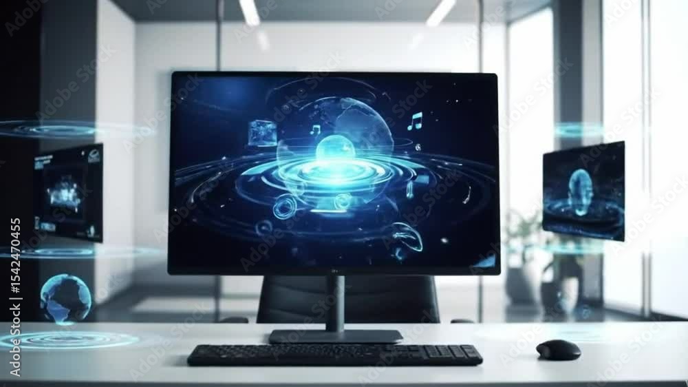 Immersive Digital Workspace Modern Office Setup with Advanced Technology Immersive Digital Workspace Modern Office Setup with Advanced Technology