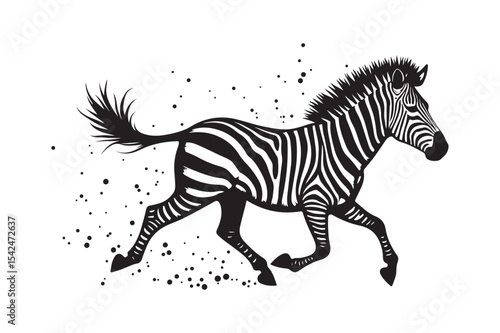 Running Zebra Silhouette Clipart Black and White Wildlife Vector Art