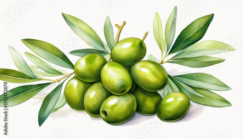 Wallpaper Mural bunch green olives with leaves isolated watercolor illustration Torontodigital.ca