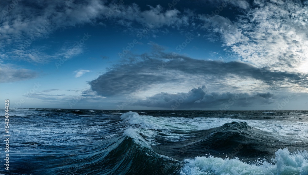 panorama of sea waves against the cloudy sky panorama of sea waves against the cloudy sky