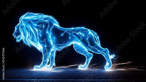 Majestic Lion Shrouded in Electric Blue Radiance: A Symbol of Power and Energy