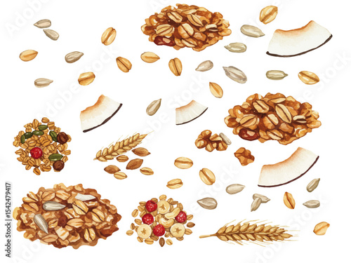Vector watercolor granola / 水彩テイストのグラノーライラスト