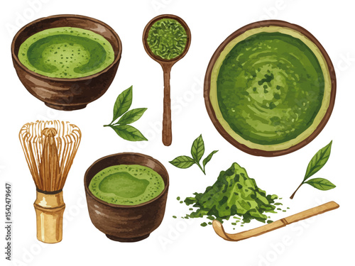 Vector watercolor Matcha / 水彩テイストの抹茶イラスト