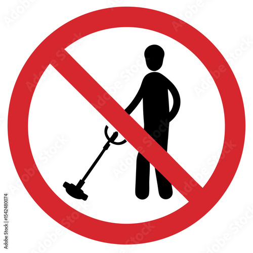 No use of lawn trimmers allowed sign featuring silhouette of person holding trimmer on white background