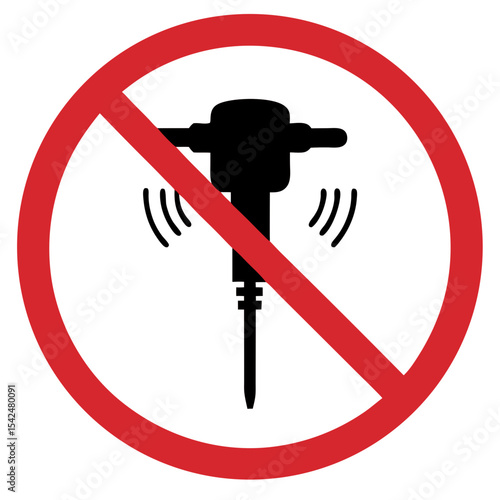 No jackhammers allowed sign featuring silhouette of jackhammer on white background