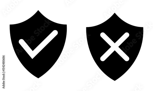 セキュリティシールドのアイコンセット チェックとバツマーク