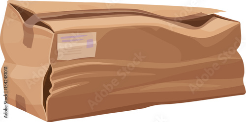 Damaged and ripped parcel cardboard box. Ripped wet delivery box, broken crushed isolated cartoon vector shipping package. Damaged crumpled cargo container or destroyed dirty cardboard paper parcel