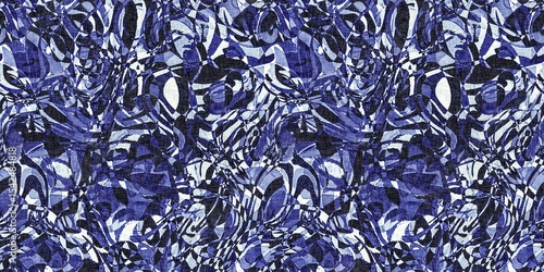 Dye wash indigo blue textur border fabric effect background. Seamless edging trim pattern in masculine Japanese block print style. Perfect for washing tape, ribbon and banner design