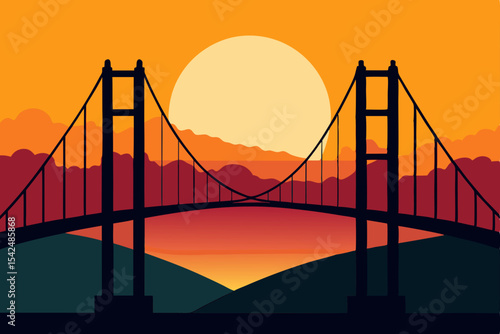 Golden Gate Bridge at sunset, a golden suspension bridge spanning the San Francisco Bay waters under a colorful sky