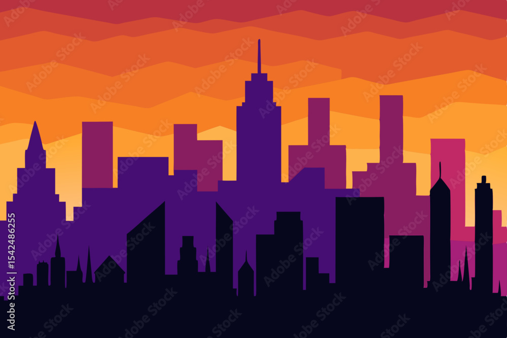 Obraz premium An urban Seattle city skyline silhouette vector illustration showcases iconic skyscraper architecture at sunset