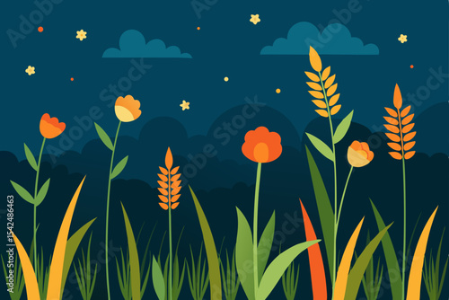A vibrant summer meadow bursts with an abundance of colorful poppies and diverse wildflowers under a clear sky