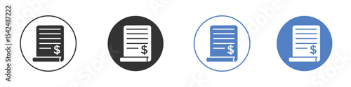 Bill icon collection for app in black and blue colors