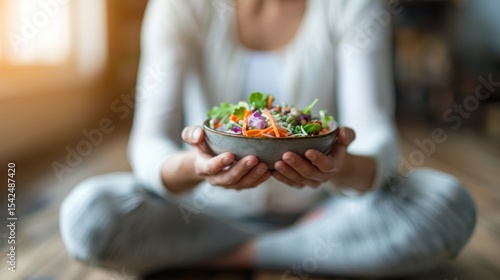 A vibrant salad bowl filled with colorful vegetables showcases health and nourishment, representing the essence of fresh ingredients and wholesome eating lifestyle.