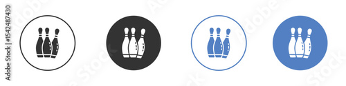 Bowling pins icon collection for app in black and blue colors