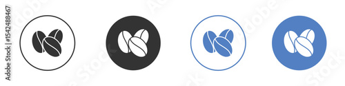 Coffee beans icon collection for app in black and blue colors
