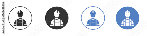 Construction worker icon collection for app in black and blue colors