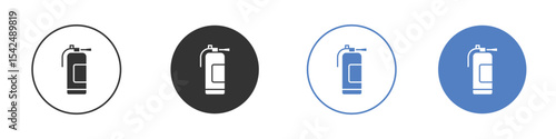 Fire extinguisher icon collection for app in black and blue colors